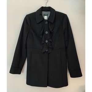 J. Crew Black Wool Ruffle Front Coat